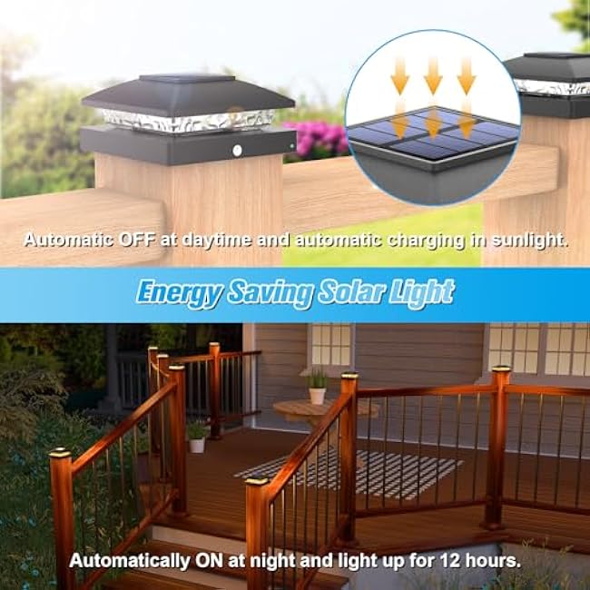 VOLISUN 4x4 Solar Post Cap Light 12pack,Solar Fence - Cap Lights Outdoor Waterproof for Wooden/Vinyl Post,Black Deck Post Cap Light Solar Powered with Warm White for Garden/Patio/Porch