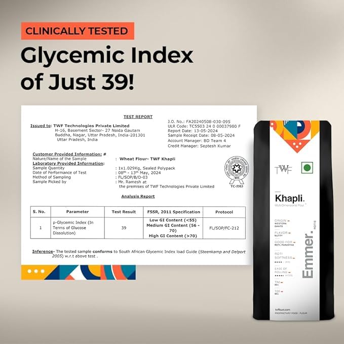 Image of TWF Stone ground Khapli Wheat Flour | 20 Kg | Clinically Certified Low GI of 39 | No Blending - 100% Khapli Atta | Diabetic-Friendly | High Fiber & Protein | Emmer Atta