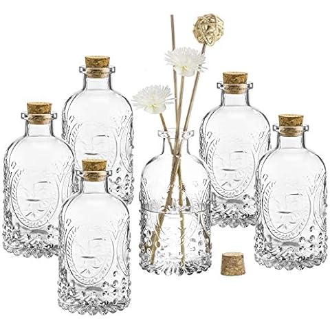 MyGift Embossed Fleur De Lis Glass Bottles with Cork Lid, Set of 6 Cover