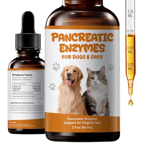 Pancreatic Enzymes for Dogs Drops - Pancreatin Digestive Enzyme Liquid for Pets with EPI Supports Food Breakdown Nutrient Use & Stool Consistency - 2 fl oz
