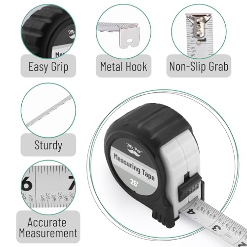 Image of Mr. Pen- 25-Foot Steel Measuring Tape, Gray, With Fractions, Easy Read, Retractable
