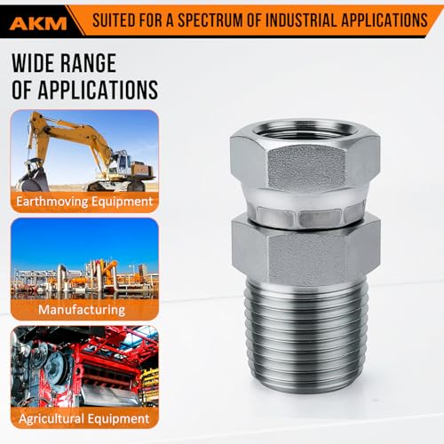 Image of Straight Hydraulic Hose Adapter Fittings, 1404-06-08 3 /8 inch-18 NPT Male Pipe x 1 /2 inch-14 NPSM Female Pipe Swivel Connectors x 5 pack