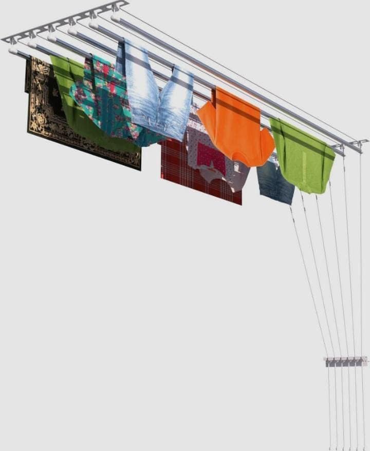 Image of 6 Pipes x 5 Feet - Stainless Steel Wall Mounted Cloth Drying Stand, Cloth Stand for Drying Clothes Foldable, Wall Mount Cloth Drying Stand Folding, Clothes Drying Stand