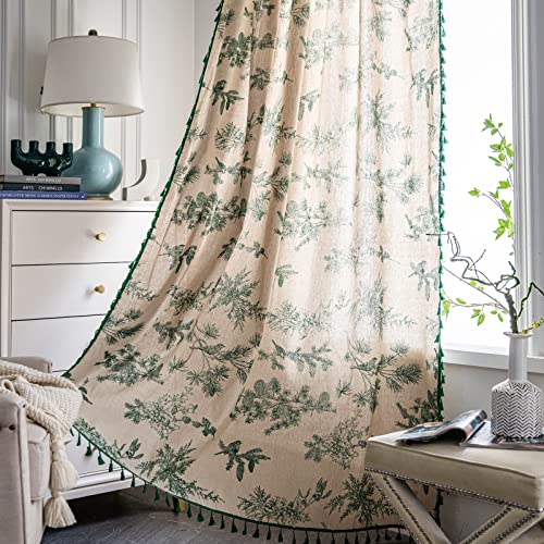 Sutuo Home Green Boho Linen Curtains 84 Inches Long for Bedroom Living Room