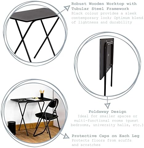 Harbour Housewares 80cm Wooden Folding Computer Desk - Black Frame, Black Top - Laptop Notebook Table PC for Writing Study Office Bedroom & Gaming