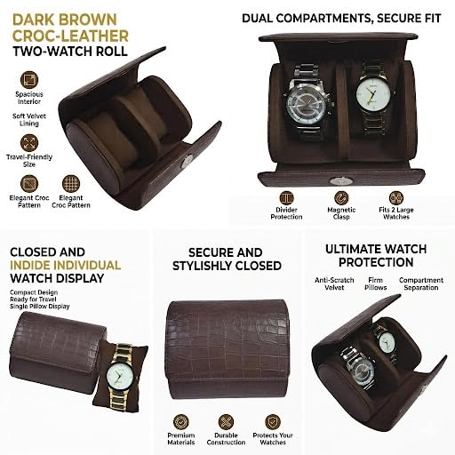 Image of essart Luxury Watch Roll Case - Travel Watch Organizer for 2 Watches | PU Leather Portable Gift Box for Watch Collectors