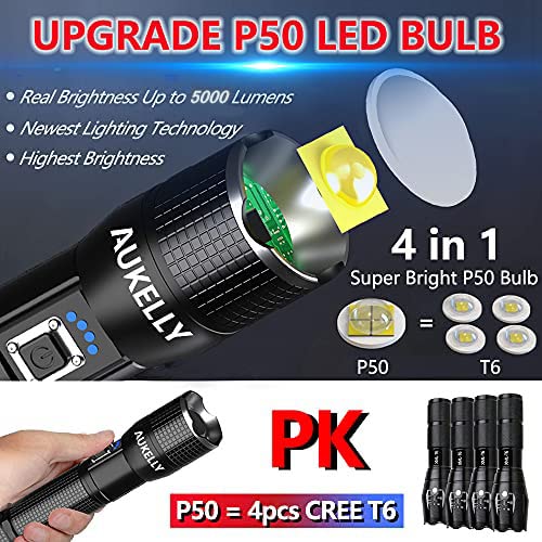 Aukelly LED Torcia USB Ricaricabile Torcia XHP50