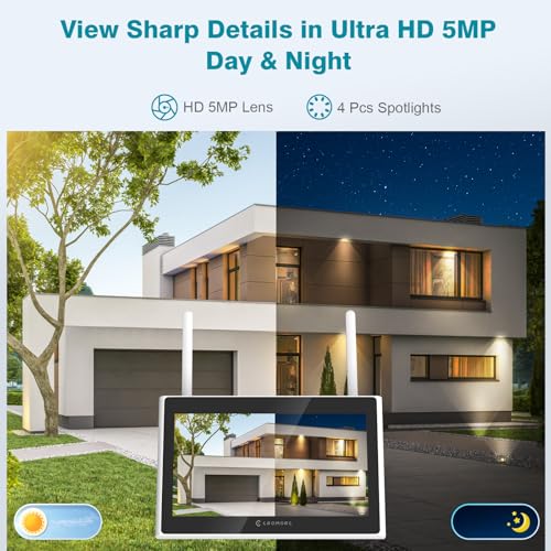 Expandable 10 Channel Wireless Security Camera System with 10.1\" Monitor, AI Human Detection, Spotlight,Siren Alarm, 2-Way Audio,4Pcs 5MP Camera,Home Business Surveillance,1TB HDD - Thumbnail 3