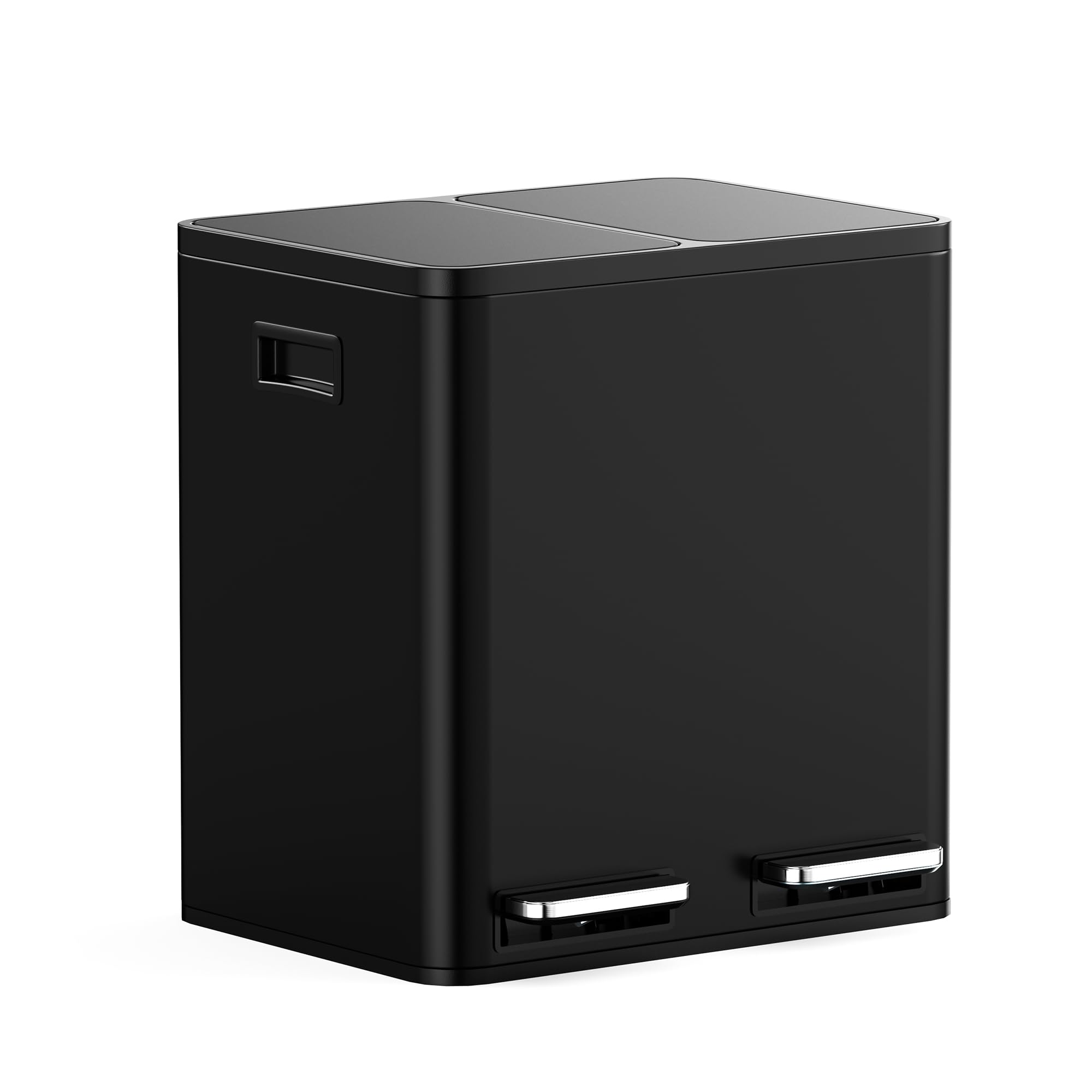 VonHaus Mülleimer 30L, Mattschwarz, Küchenmülleimer 2 Fächer, Doppelmülleimer 2 x 15L, Mülltrennsystem, Rutschfester Standfuß, Herausnehmbare Inneneimer, Luftdichter Abfalleimer