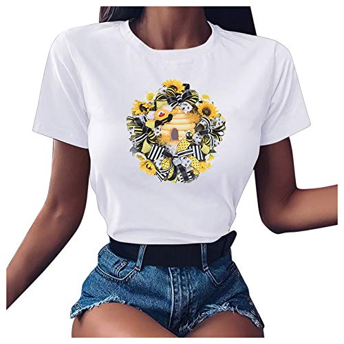 Proumy Damen Kurzarm T-Shirt mit Aufdruck Sommer Casual Biene Drucken Bluse...