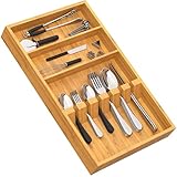Yofidra Bamboo Silverware Organizer, 16.53 x 10.3 x 1.96 Inches Kitchen Utensil Drawer Organizer, Silverware Tray for Drawer with Fixed Slots for Spoons, Forks & Knives, Natural