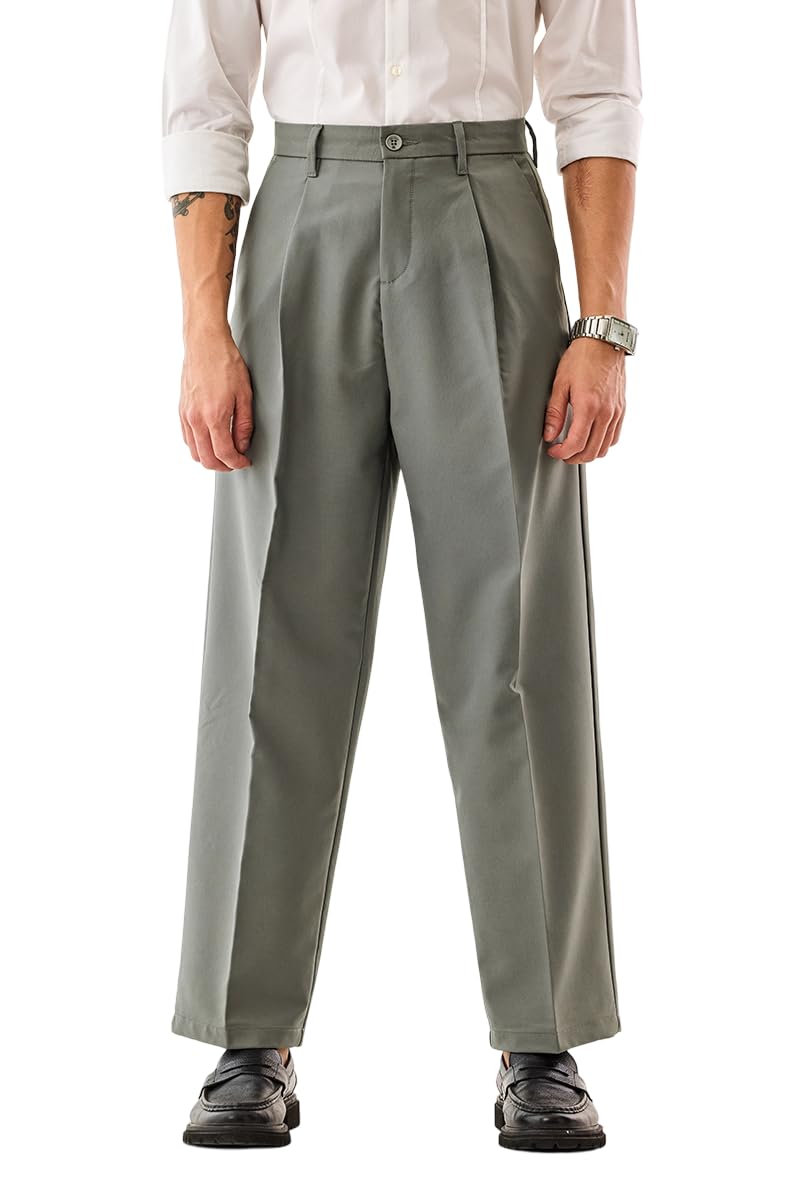 snitch Men Formal Trousers | Baggy Fit with Pleated Front & Turned-Up Hem | Durable Polyester Blend & Medium-Stretch Fabric for Office & Club Wear-picture-29