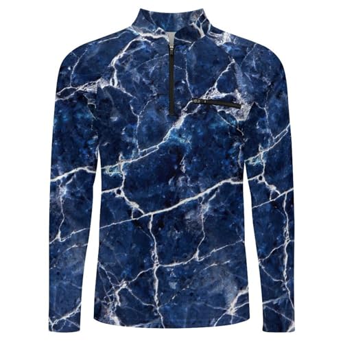 Blue Marble Texture Men's Rash Guard Long Sleeves Quick Dry Fishing Workout Shirts with Zipper4