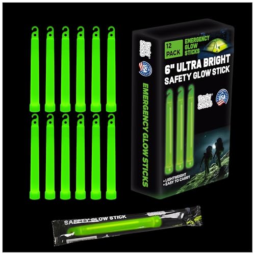 PartySticks Emergency Glow Sticks – 12 Ultra Bright Individually Wrapped Military Grade Chem Lights – 12 Hour Bulk Tactical Light Sticks for Survival Gear, Camping, and Power Outages