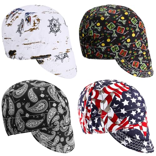 Image of Hercicy 4 Pcs Welding Caps Flame Resistant Cotton Universal Fit,Paisley