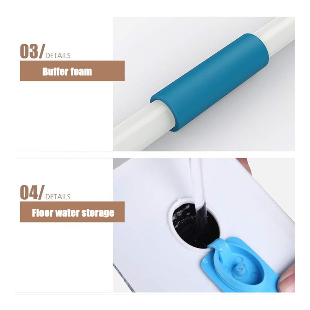 MOP rotación Libre Lavado a Mano seco y húmedo Dual Spray fregona hogar automático Rebote Pisos de Madera, Azul-Blanco, 130cm * 36cm