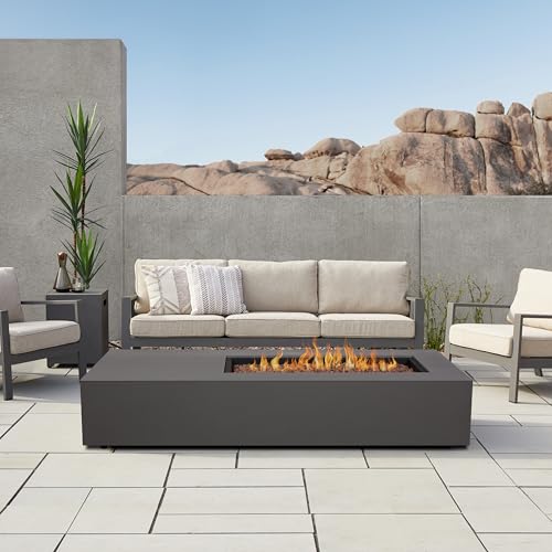 Image of Real Flame Aegean 72in Rectangle Propane or Natural Gas Fire Pit Table, 65,000 BTU, Powder-Coated Steel, Push-Button Ignition, CSA Certified, Stainless Steel Burner with Lid (Weathered Slate)
