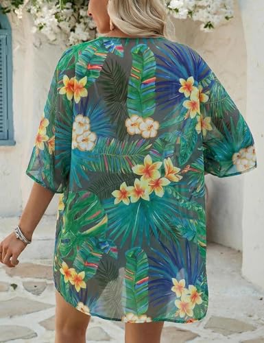 Image of Chunoy Women Floral Beach Wear Cover Up Chiffon Kimono Cardigan Open Front Blouse Beach Resort Wear for Swimwear 2026