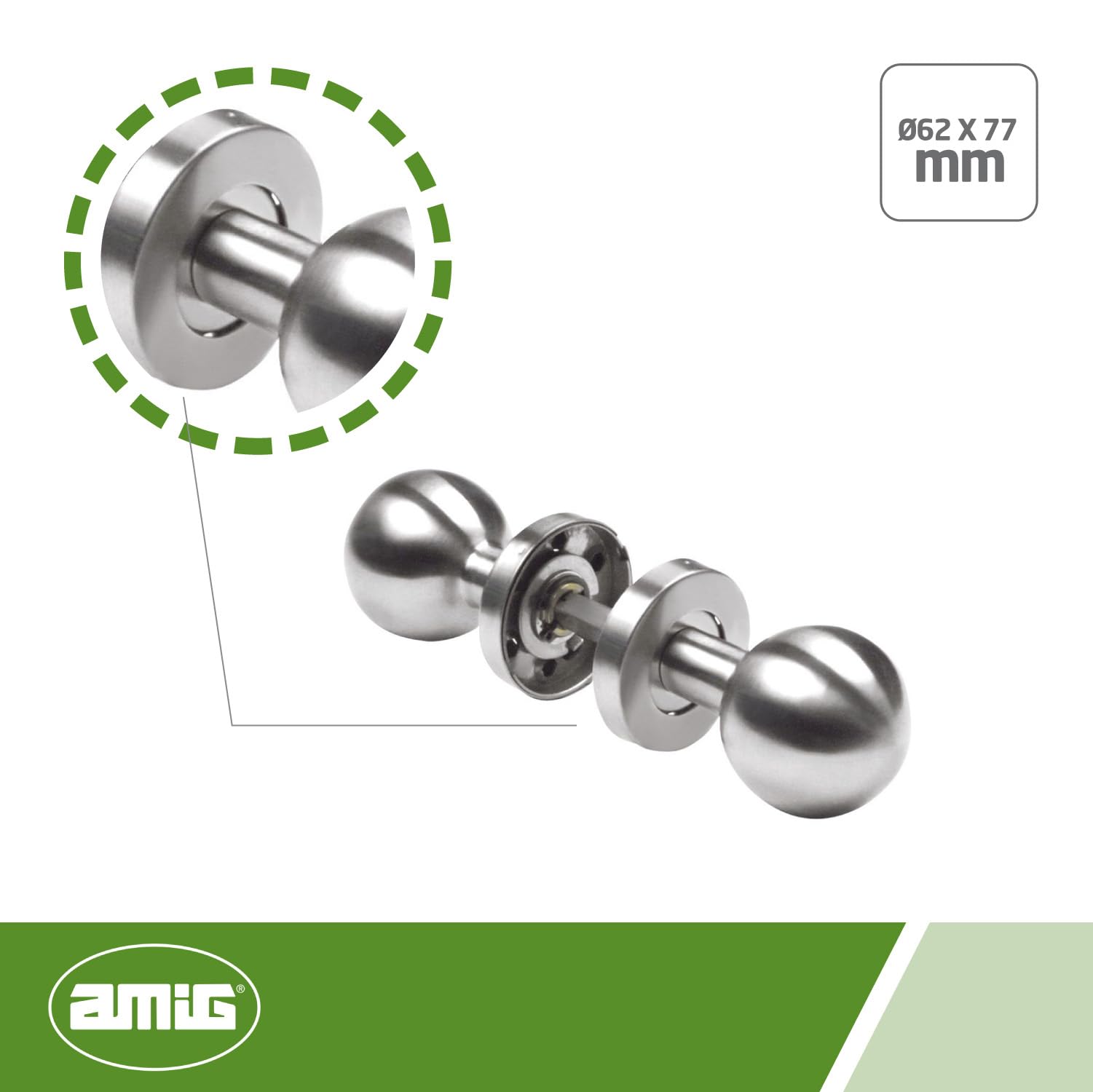 Amig - Round Knob Set for Interior Doors Model 11 g, Silver, diameter 62 X 77 MM - Image 3