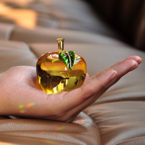 H&D Crystal Apple Paperweight Art Glass Apple Collectible Figurines Home Decoration (Yellow) - Image 2
