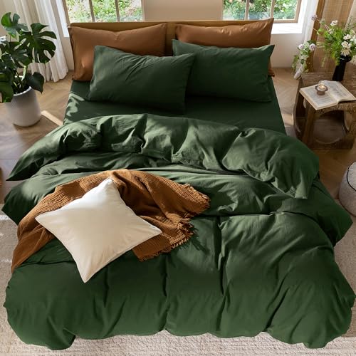 Image of MooMee Duvet Cover Set 100% Washed Cotton Linen Like Super King | Relaxed Linen-like Texture. Soft, Breathable & Long-lasting Comfort. Lightweight. Hidden Zipper with 8 Interior Corner Ties