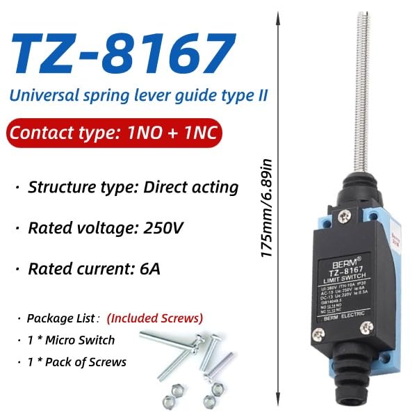 Micro-interrupteur à Came BM-8169 - Contact 1NO+1NC, 6A 250V, étanche, Avec Tige à Ressort Flexible - Pour Applications Industrielles, Automatismes