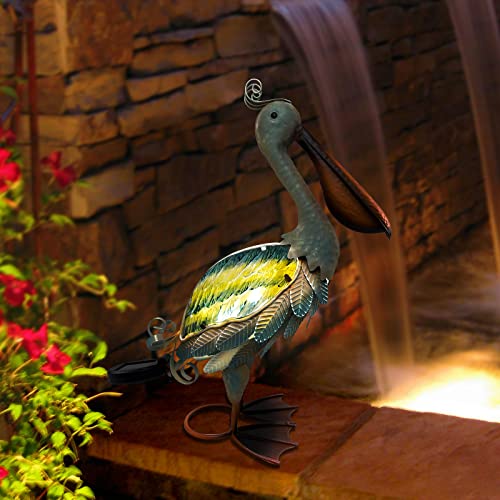 Hongland Solar Metal Pelican Statues Garden Sculpture & Statues, Glass Outdoor Pelican Yard Art Coastal Ocean Bird Decor Lawn Ornament For Backyard Porch Patio Decor（19 Inch） #TOP1