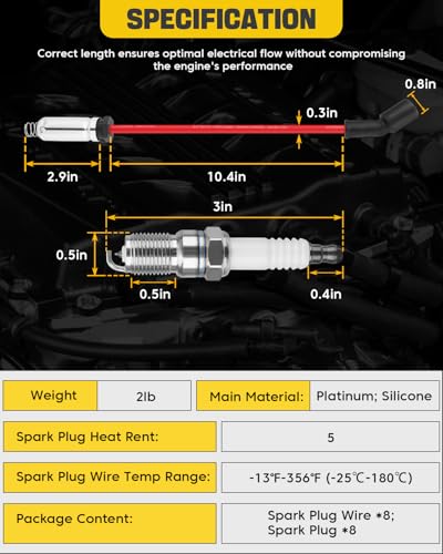 41-962 Spark Plugs & 9748HH Spark Plug Wires Compatible with Chevy Avalanche Silverado 1500 Suburban Tahoe, GMC Sierra 1500 Yukon, Cadillac Escalade, Hummer H2 5.3L 6.0L V8, Replace# 88862122 19299585