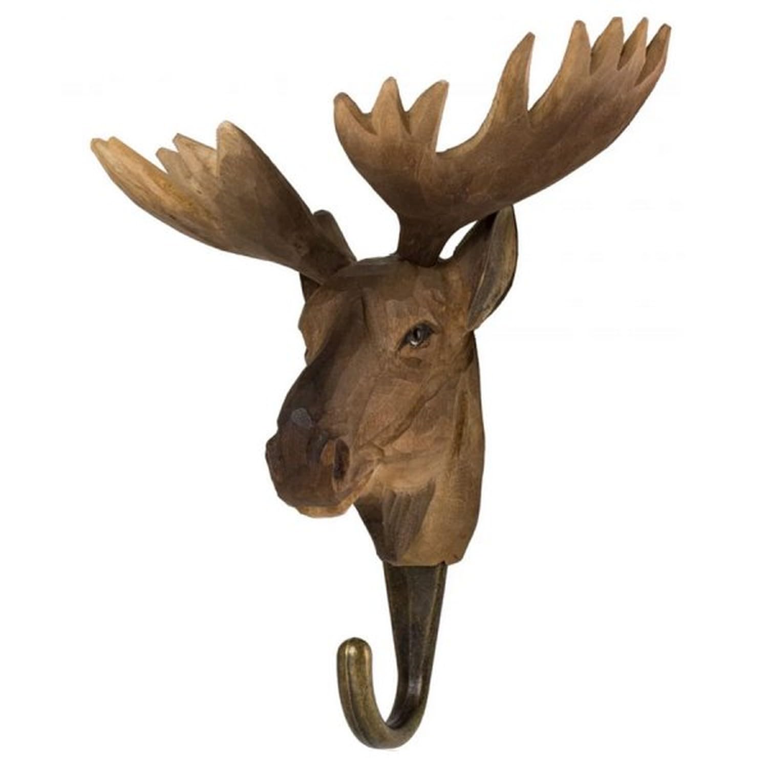 Wildlifegarden Brown Wildlife Garden Wg4508 Hook Moose - Hand Carved Hook - Collection European Animals