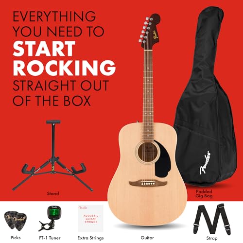 Image of Fender California Debut Redondo Series Acoustic Guitar Pack, Beginner Guitar, 2-Year Warranty, Includes Gig Bag, Stand, and More, Natural