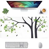 Extra großes Rechteck Mousepad 31,5 x 11,8 Zoll erweiterte große Gaming Mauspad Rutschfeste wasserbeständige Gummi-Tuch-Computer-Spiel-Mausmatte, schöne Baum-Niederlassung Vögel Silhouette Hintergrund