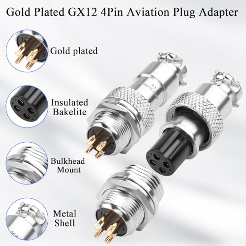 Conector aviación GX12 4 polos chapado en oro, pack x2 miniatura 5