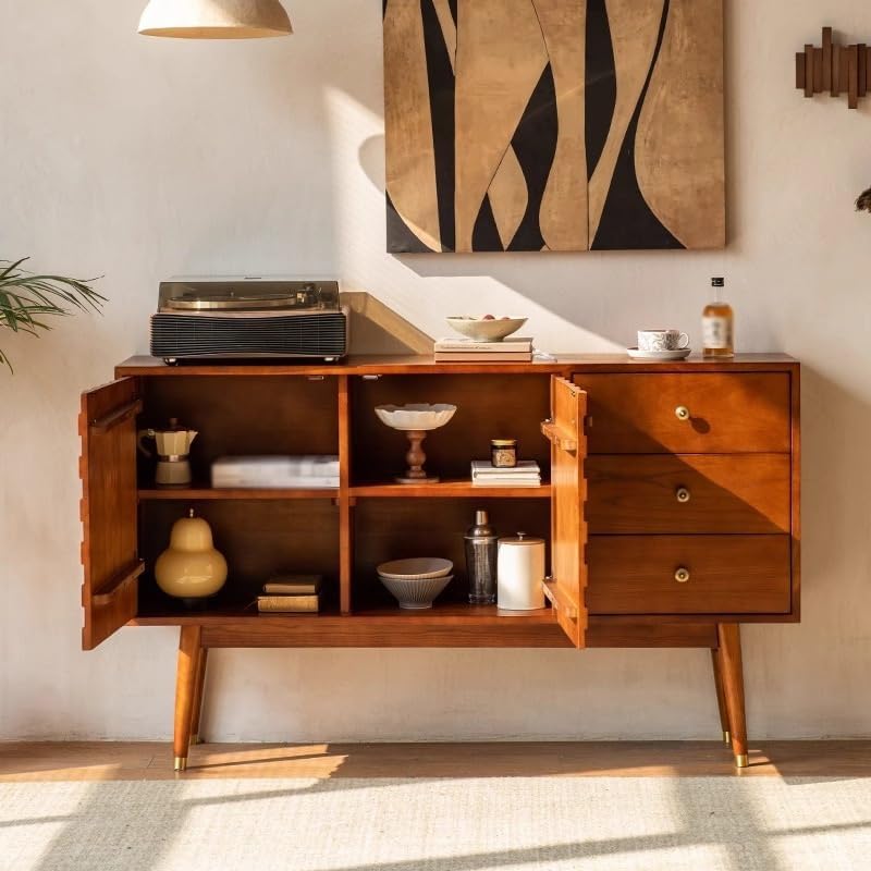 Sideboard Cabinet Retro Boxwood Carved Living Room with Wall Storage Furniture Restaurant Hotel Entrance Terrace Corridor Decoration Sideboard Cabinet with Drawers(120 * 46 * 85cm)