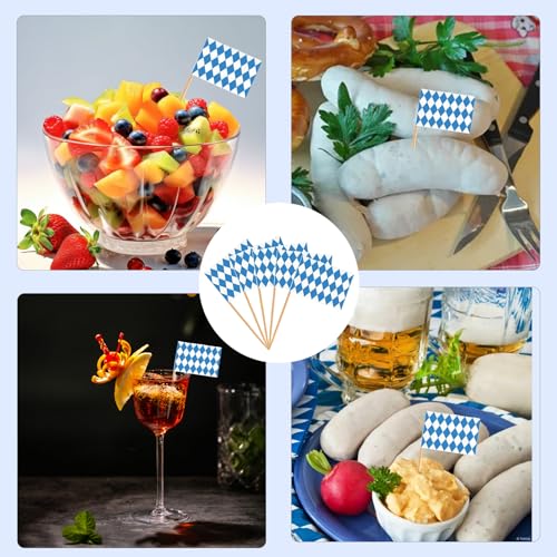 100 Stück Bayern Zahnstocher Flaggen,Bayerische Deko,Bayern Flagge für Cocktail Cupcake Dekorationen und Bayerisches Oktoberfest Deko,Bayrisch Oktoberfest Partydeko,Oktoberfest Tischdeko