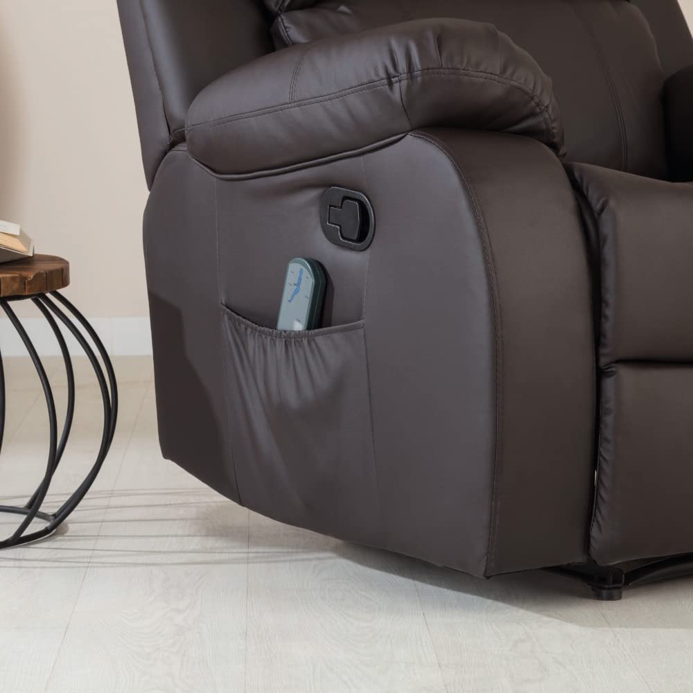 Don Descanso - Sillón Masaje Relax Calor Trevi Choco Reclinable 160º con 8 Motores Silenciosos, Calor Lumbar, Sist. Masaje 4 Zonas y Acabado en PU Anti-Cuarteo [Incluye Mando]. Ideal Gente Mayor