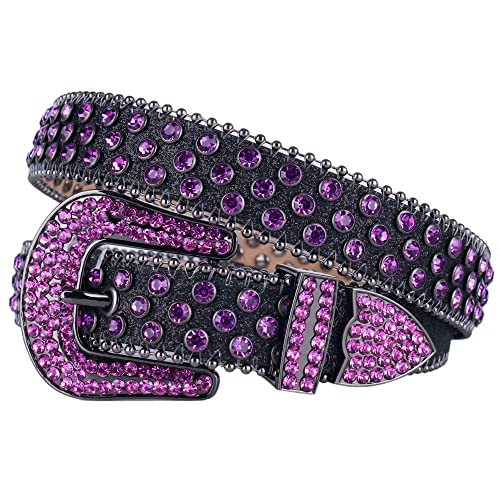 Men Women Rhinestone Belt Western Bling Luxury Strap Leather Sparkle Studded Belts 1-1/7