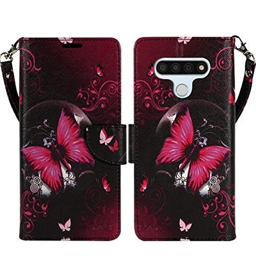 ZASE Design Cover for LG STYLO 6 Protective Case, LG Stylo 6 Plus Wallet Case Cute Woman Girls Premium PU Leather Flip Folio w/[Kickstand] ID Card Slot Wrist Strap (Hot Pink Butterfly)