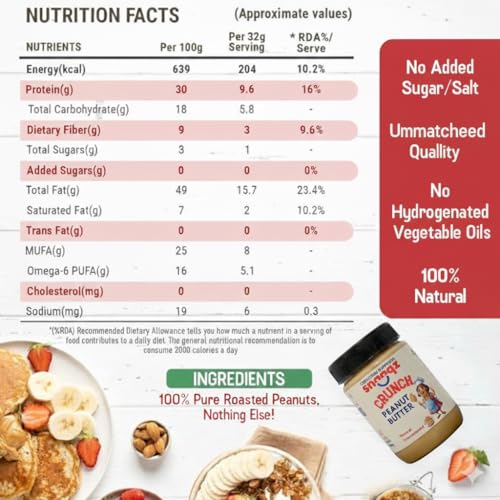 Image of Snaaqz All Natural Peanut Butter Combo | Creamy & Crunchy Peanut Butter Unsweetened | 30g Protein | Gluten & Cholesterol Free, Vegan Peanut Butter, Nut Butter, High in Protein | 500g Each (Pack of 2)