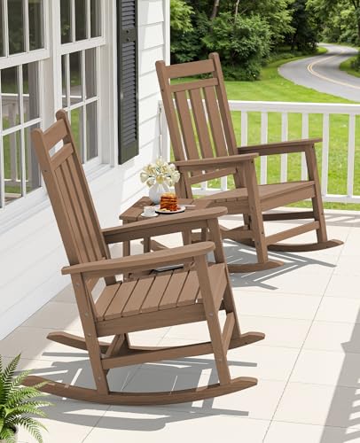 Image of KINGYES Oversized Outdoor Rocking Chair Set of 4, HDPE Patio Rockers, Brown