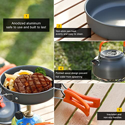 Camping Cookware Set, 16Pcs Camping Pans Pots Kit, Nesting Camp Cook Set, Camping&Hiking Mess Kit, Mini Cookware Camping, Backpacking Pans Set For Camping, Backpacking, Outdoor Cooking And Picnic #TOP3