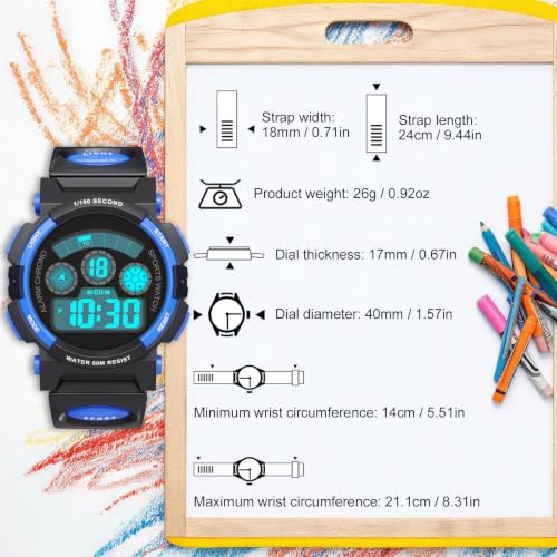 Image of Edillas Kids Digital Watch 7 Colors 50M Waterproof Sport Alarm Boys 7-15