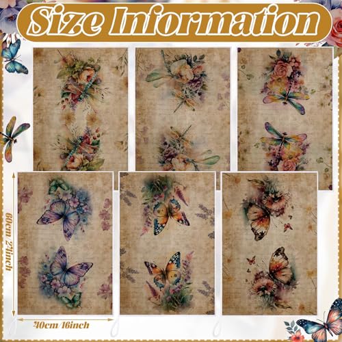 Image of Bencailor 6 Pcs Butterfly Flower Kitchen Towels Decorative Sets Dish Towels Absorbent Fast Drying Hand Tea Vintage Hanging Reusable Cleaning Dishcloths for Cooking Farmhouse Bathroom Accessory