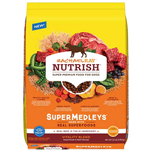 Rachael Ray Nutrish SuperMedleys Vitality Blend Premium Dry Dog Food, Beef, Salmon & Superfoods Recipe, 22 Pounds