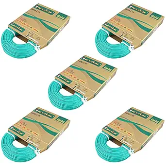 KLICK Copper Wire with Triple Layer PVC Coating, Single Core Flexible Electric Cable for Domestic & Industrial Connections (0.75mm, 90m Long, Aqua Green, 5 Pcs)