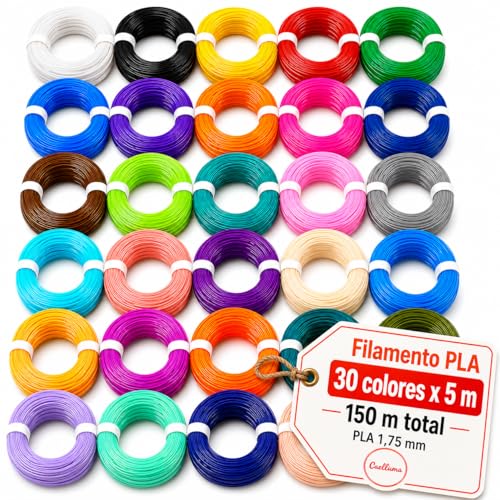 Caelluma Filamento PLA 1.75 mm para Bolígrafo 3D · 30 Colores x 5 m · 150 m Totales · Temperatura 180 210 C · Recambios para Lápiz 3D e Impresora 3D y Proyectos Creativos