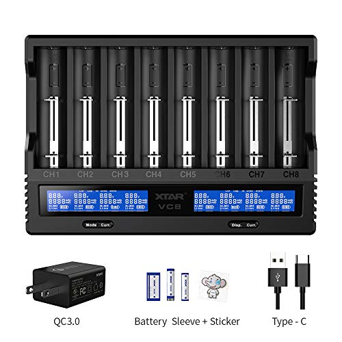 8 Slots 18650 Battery Charger XTAR VC8 Charger USB C 3A Fast Charger