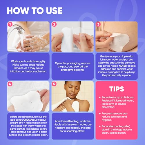 Image of 16CT Hydrogel Nipple Pads for Breastfeeding with Lanolin - Cooling Sore Nipple Gel Soothing Pads - Breast Feeding Essentials for Moms by Livaclean Health (Pack of 2)