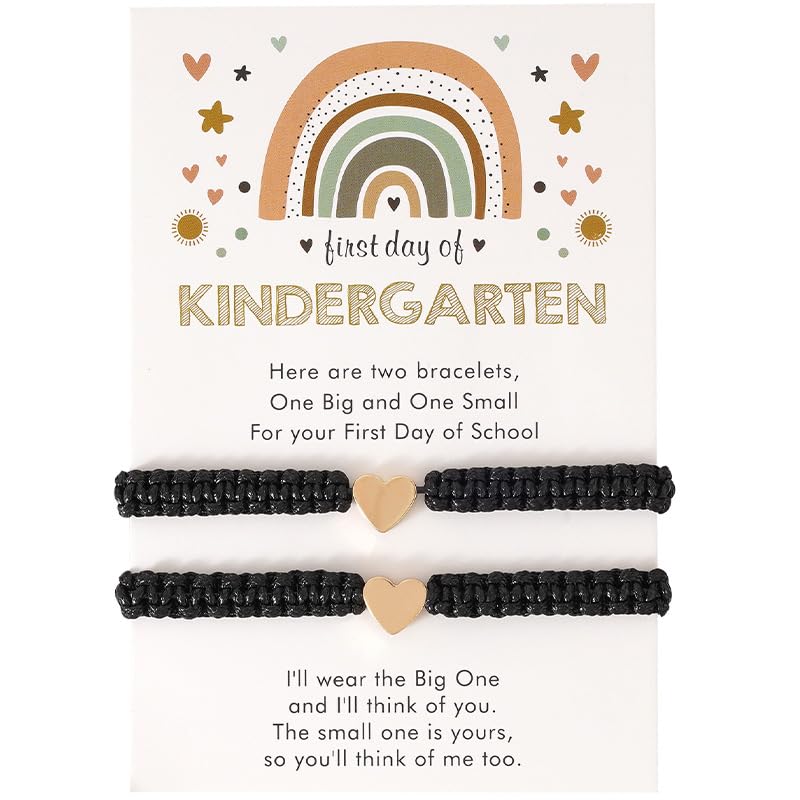 Image of First Day of School Bracelets Matching Heart Bracelets for Mom and Daughter Back to School Bracelets for 2 Braided Adjustable Charm Bracelets Jewellery Present