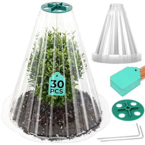 Cloches for Plants, 30pcs Transparent Plant Covers, Garden Cloches with Humidity Domes, Securing...