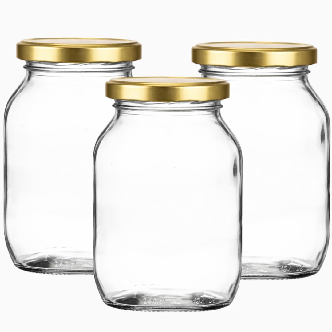 Jars And Bottles Gold Half Gallon Glass Pickle & Fermenting Jar (2.27L) | Packs Of 3-100 With Black Or Silver Twist-Off Lids | Large Airtight Preserve Jars | J&B (6, )